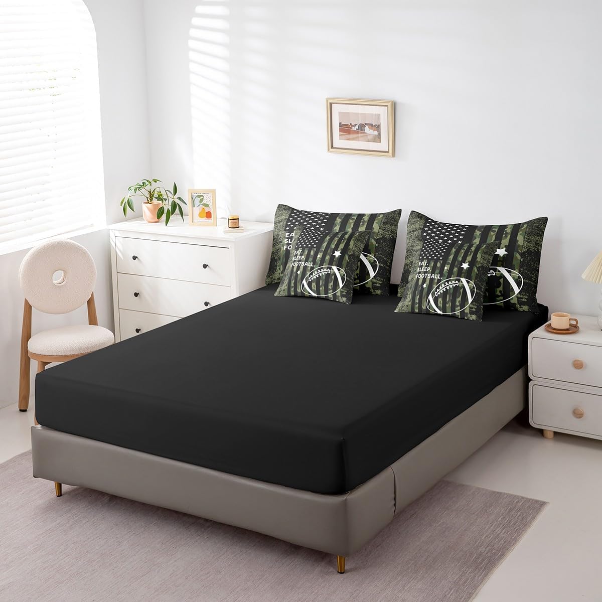 Feelyou Queen Football for Kids Camo American Flag 7 Piece Bedding Set for Boys Girls Rugby Sports Bed Set Includes Comforter, Sheet Set, Pillowcases & Pillow Covers -Super Soft Breathable