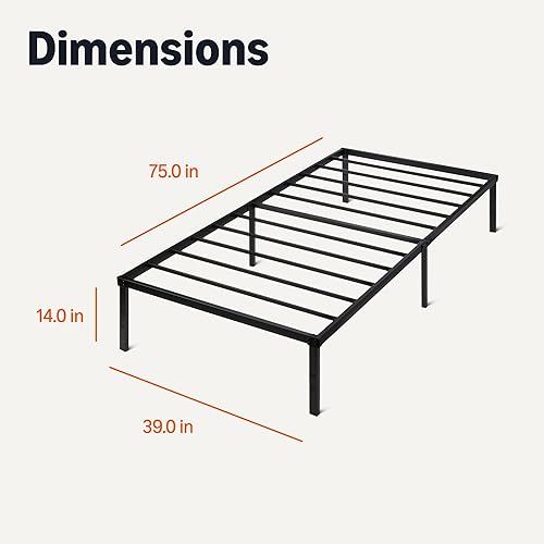 Miniatura 2 de Tienda Basics Base de cama de metal, plataforma no plegable, fácil montaje, individual, 39 pulgadas de ancho x 75 pulgadas de largo x 14 pulgadas de