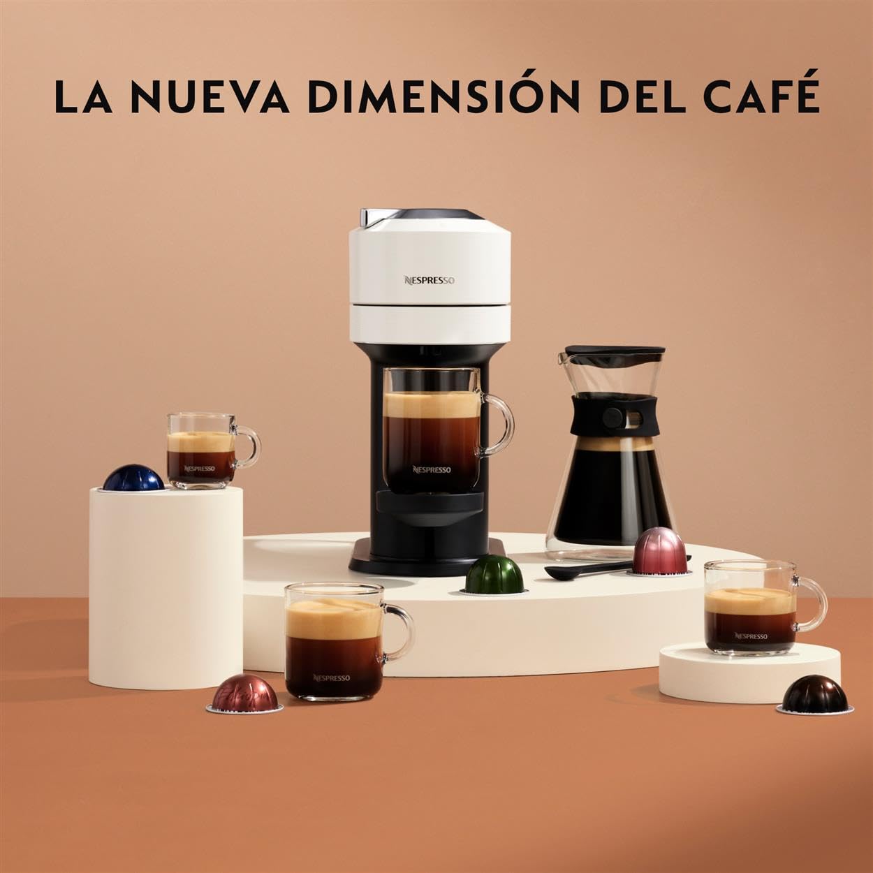 De'Longhi Cafetera Nespresso Vertuo Next, Cafetera Express de Cápsulas de Café Superautomática, Máquina de Café con Wifi y Bluetooth, ENV120.W, Blanco