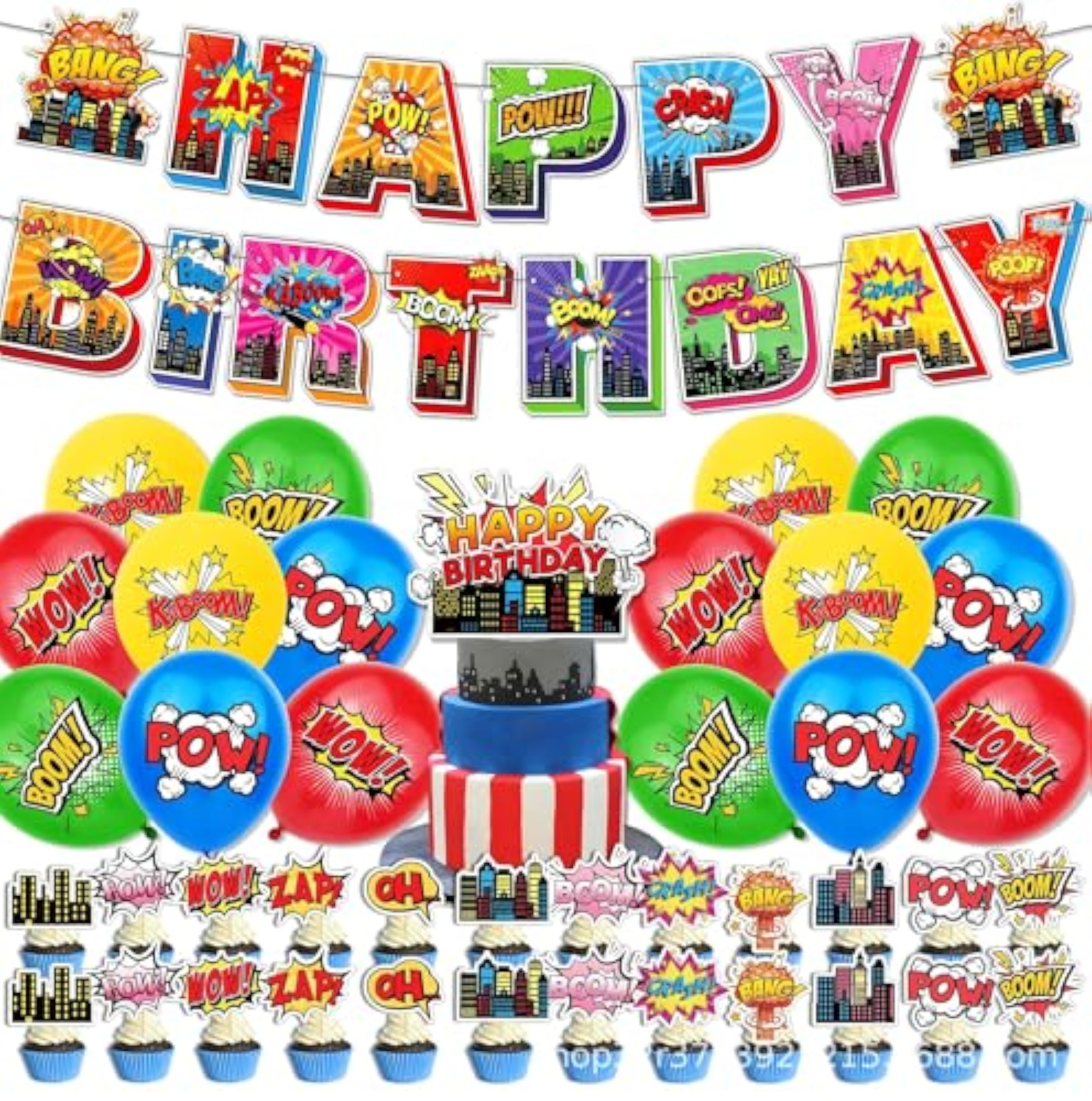42 piezas Set de decoración de globos para cumpleaños con temática de superhéroes, decoraciones para tartas de superhéroes y pancarta de cumpleaños, para fiestas de niños