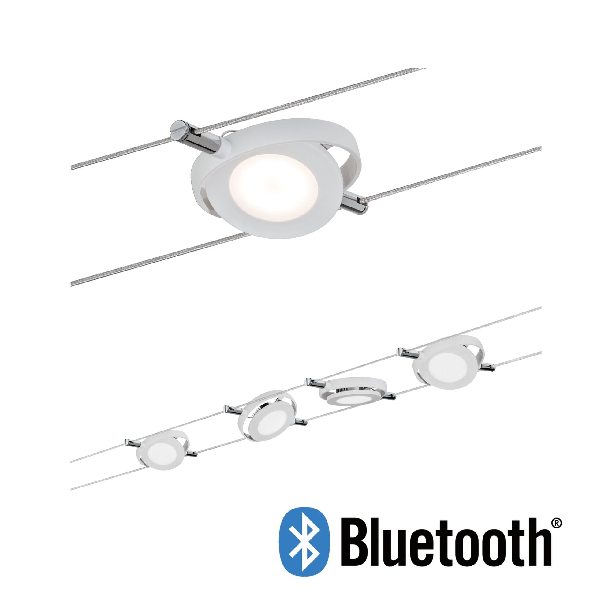 Paulmann 50107 Sistema de cuerda LED RoundMac set básico Smart Home Bluetooth ampliable Luz diurna blanca 4x4W Blanco mate Regulable Tunmable Luz de cuerda LED blanca