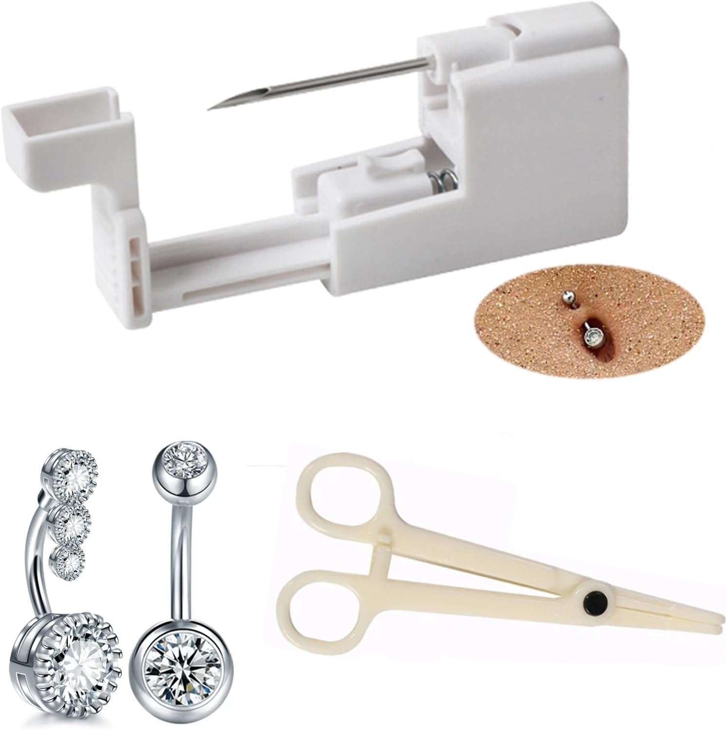 6PCS Body Piercing Gun Kit for Belly Button,Nose,Septum,Nipple,Tongue,Eyebrow,Lip,Professional Piercing Gun Kits at Home,Piercing Clamps,Body Piercing Needle Tools Stainless Steel for Women Men