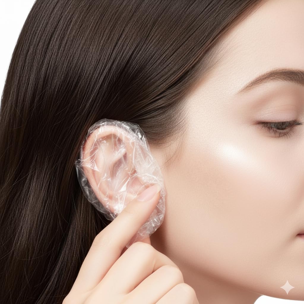 100 Pieces-50 Pair Clear Waterproof Ear Protectors | Disposable Ear Covers for Hair Dye, Shower, Hair Treatments, and Care | Durable PE Material, Universal Fit, Lightweight and Portable