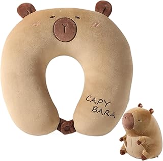 Reise-Nackenkissen - 2 in 1 Capybara Plüsch Memory Foam Kissen, Nackenstützkissen für Erwachsene und Kinder, bequem für Flugzeug, Auto, Arbeitsplatz, Camping, Roadtrips, Zuhause