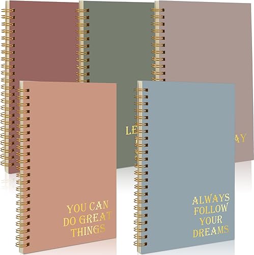 Miniatura 16 de Gueevin Paquete de 5 cuadernos en espiral, estéticos, suministros escolares A5 con rayas anchas, 160 páginas/80 hojas, lindo cuaderno para trabajo,