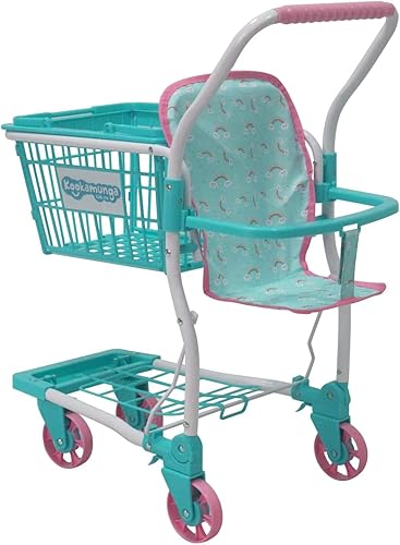 KOOKAMUNGA KIDS Carrito de compras de juguete con cesta de mano extraíble Carrito de comestibles realista 2 en 1 para niños con soporte de asiento
