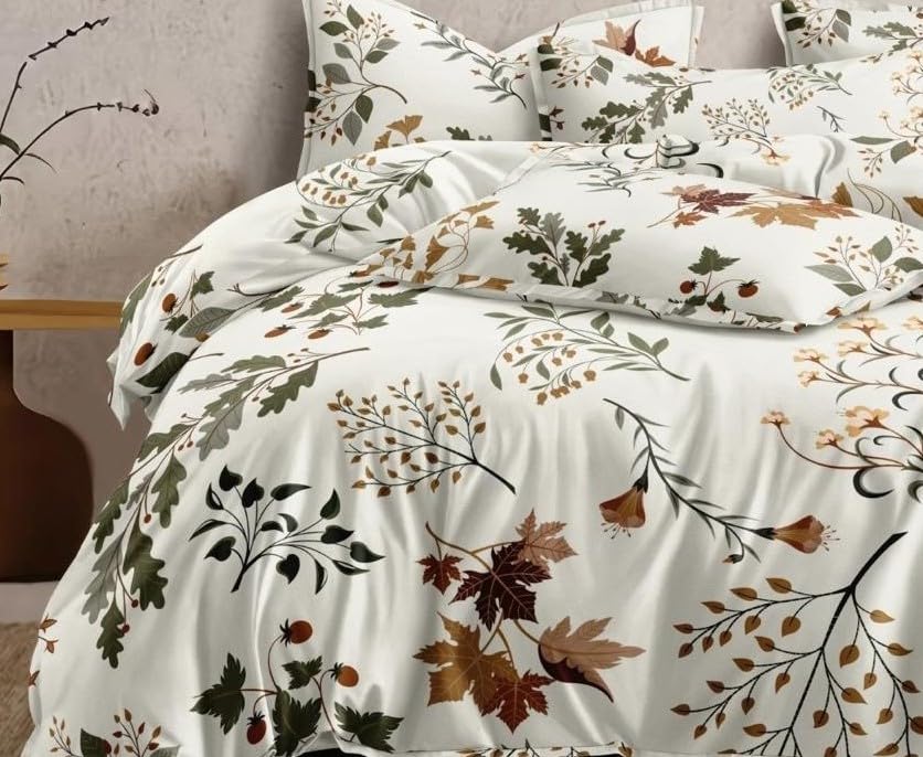 Image of DECOMIZER Soft Glace Cotton Super King Size AC Comforter II Blanket II Duvet for Double Bed with 108 x 108 Inch Bedsheet and 2 Pillow Cover - 4 Piece Comforter Set - White Maple