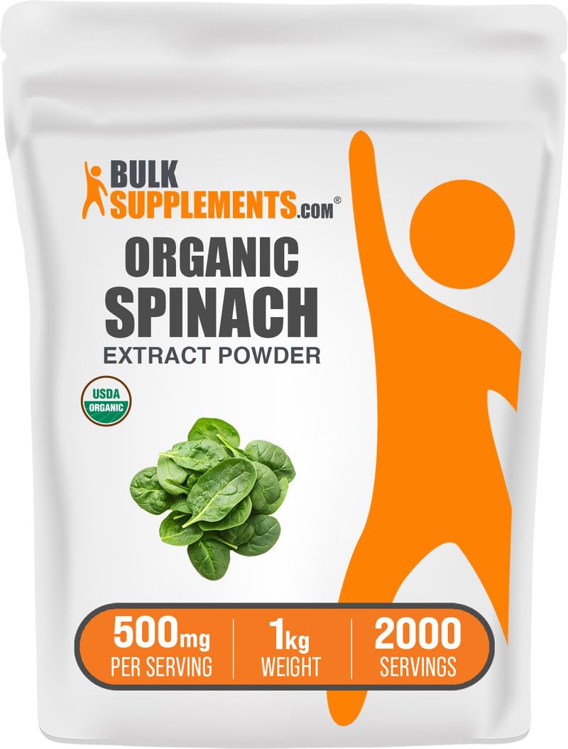 BulkSupplements.com有機ほうれん草エキスパウダー - 葉エキス、ハーブサプリメントから有機ほうれん草パウダー - グルテンフリー、給食当たり500mg、1kg(2.2ポンド)(パッケージ1)