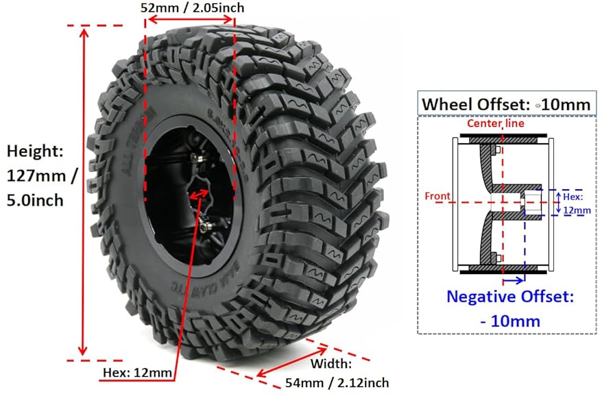 HOBBYSOUL 2.2インチ ラジコンホイール 4個 可変オフ trx4