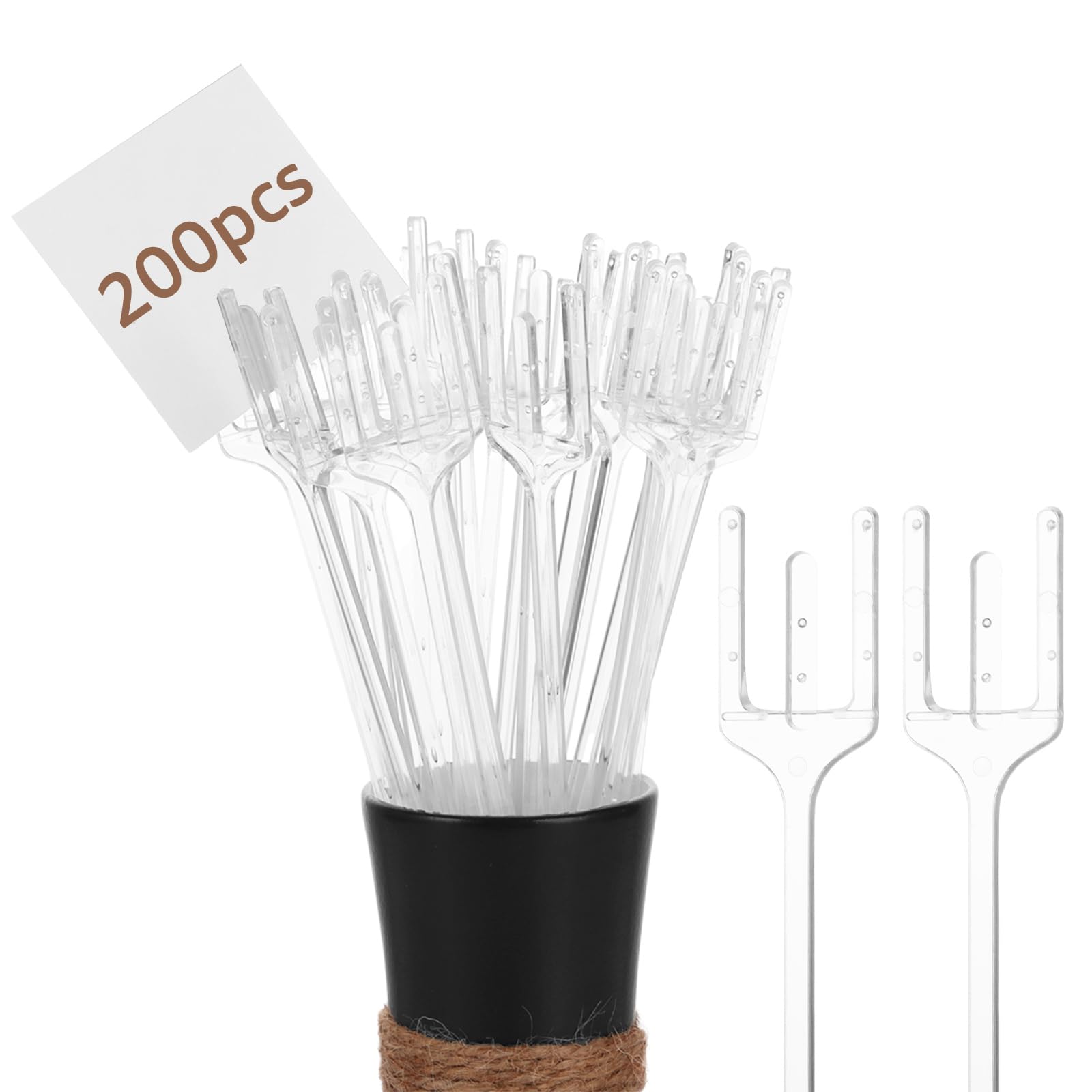 MUXHEL 200 Pcs 12.2" Floral Card Holder Picks, Transparent Fork Shape Flower Card Holder Stick, Plastic Floral Pick Holder for Floral Arrangement, Place Cards, Food Labels, Gift Cards