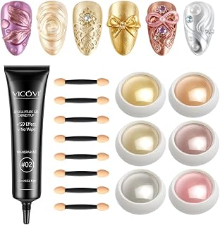 LOPHE chrome nail powder, 6 Pieces Chrome Powder Nails with 3D Nail Gel Nail Art Powder with Metallic Mirror Effect Nail, for Nail Studios for DIY
