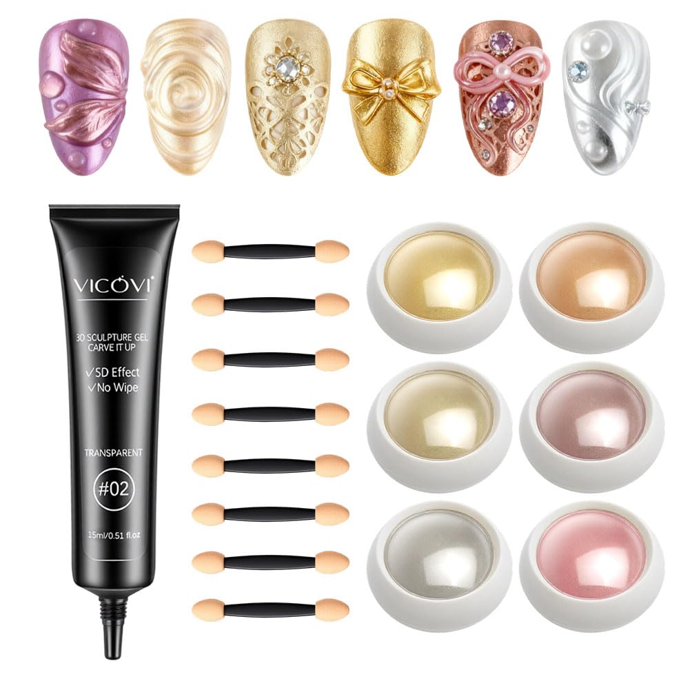 LOPHE Polvere per Unghie Cromate & 15ml Colla Strass Unghie Set, 6 Nail Art Glitter con 8 Pennelli, per la Decorazione Nail Art