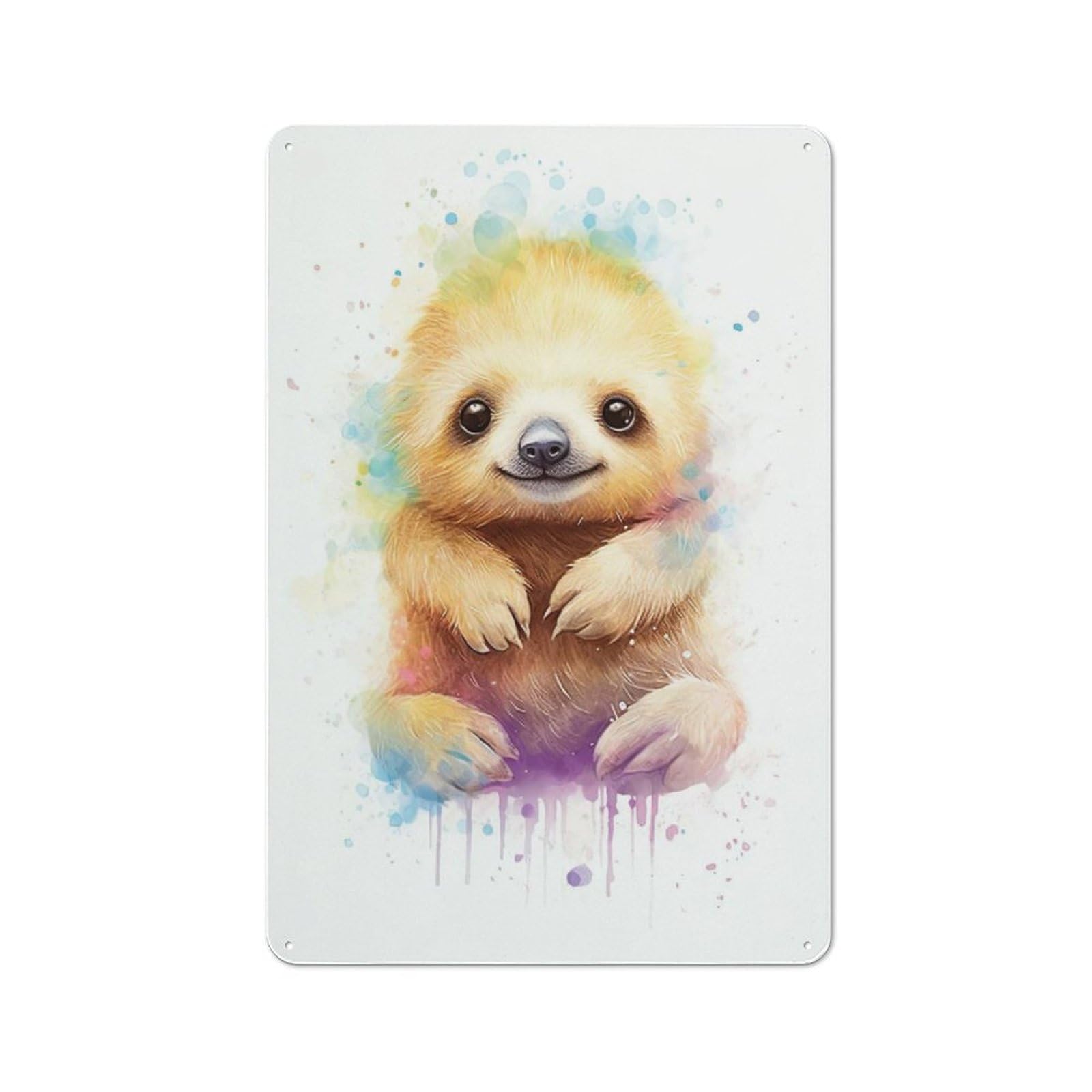 Junmoney Style-7 Cute Watercolor Baby Sloth Vintage Metal Sign 30X20cm For Lounge Or Reading Corner, For A Room Refresh Centred On Metal Wall Decor