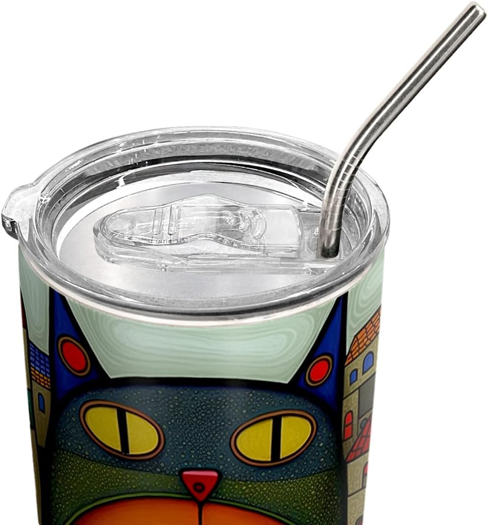 20oz Funny Retro Vintage Cat Tumbler, Inspirational, Motivational Birthday Gifts for Cat Lovers, Coffee Tumbler for Women, Stainless Steel Double Wall Vacuum Insulated Coffee Mug, Travel Cup with Lid