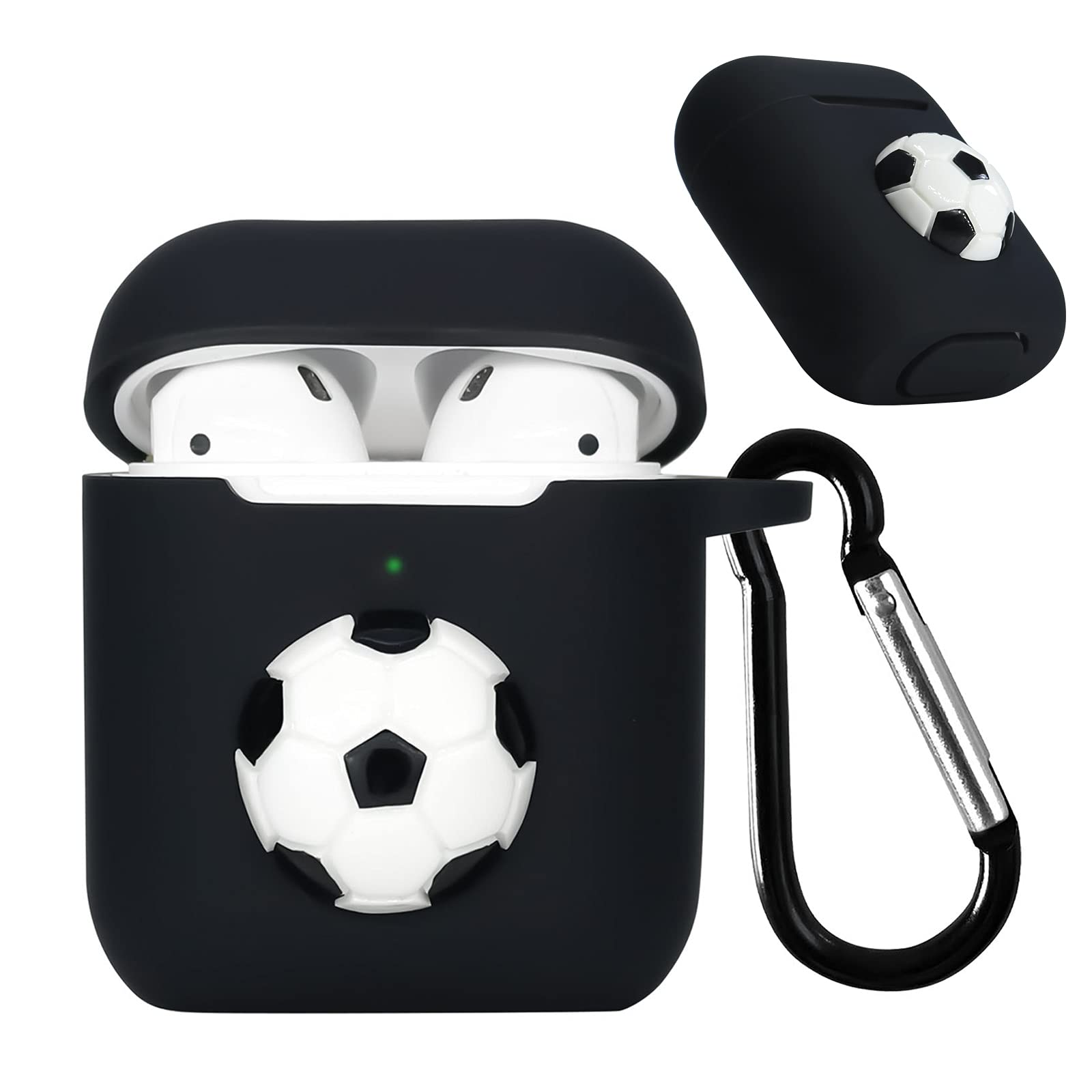 Wonhibo for Airpods Case for Men Boys,Sport Cool Black Cover for Apple Airpod 1 & 2 with Keychain (Soccer)