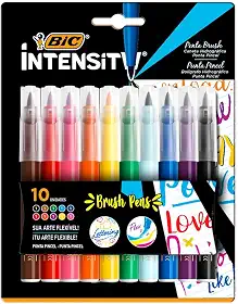 Caneta Hidrográfica BIC Intensity Brush Pens, Ponta Pincel, Traço Fino ou Grosso, pacote com 10 unidades