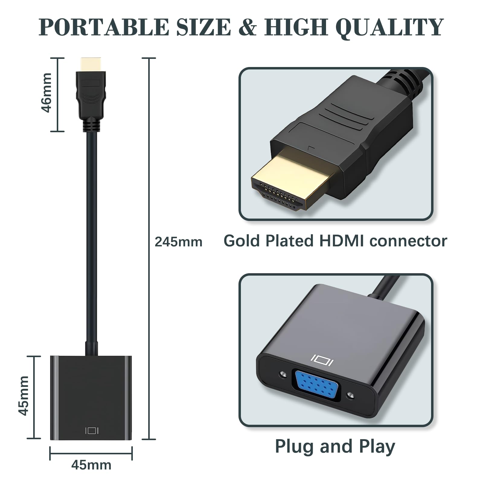 Adaptateur HDMI à VGA 1080p 60Hz Convertisseur pour PC, Ordinateur Portable, HDTV