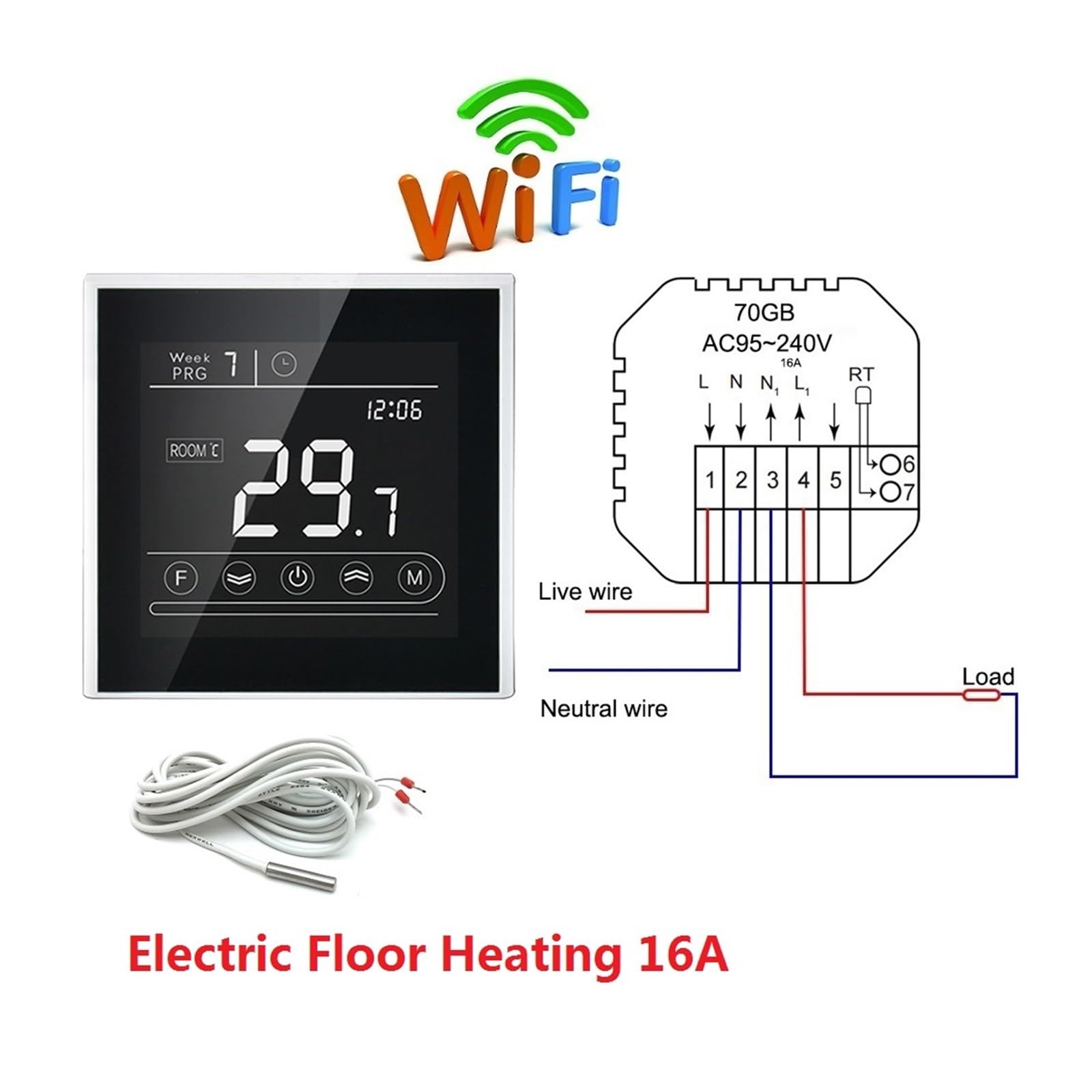 Smart Thermostat, 95~240 V Inteligentny Inteligentny Termostat, Pokój Elektryczny Wodny Kocioł Gazowy Regulator Temperatury Ogrzewania Podłogowego,for Home(16A Electric B WIFI)