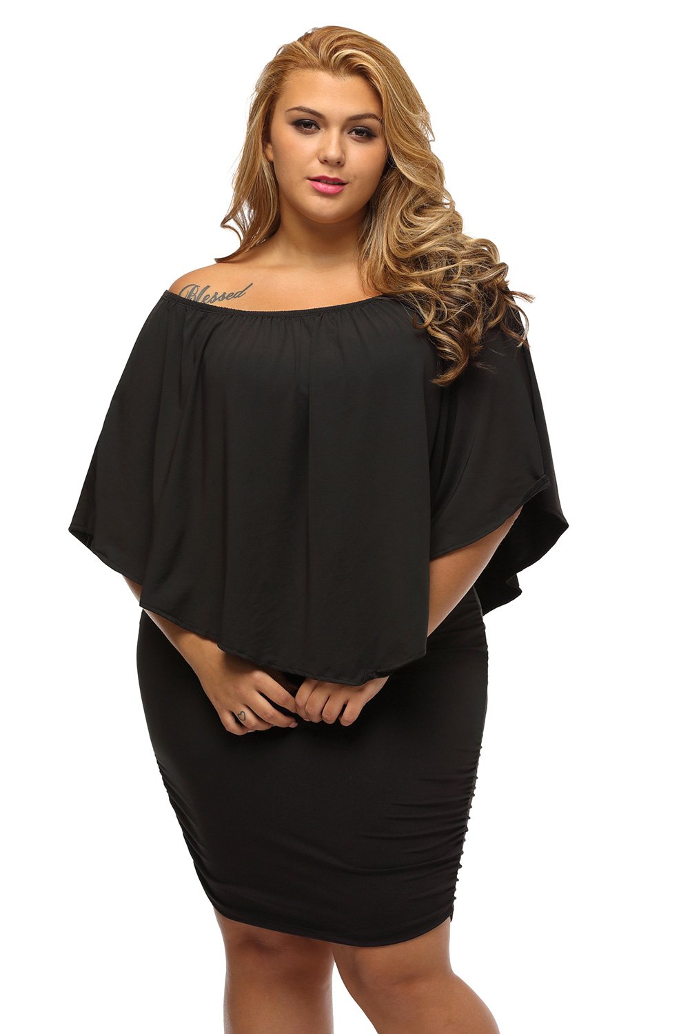 Gloria&Sarah Women's Sexy Off Shoulder Ruffles Multiple Dressing Layered Plus Size Mini Dress