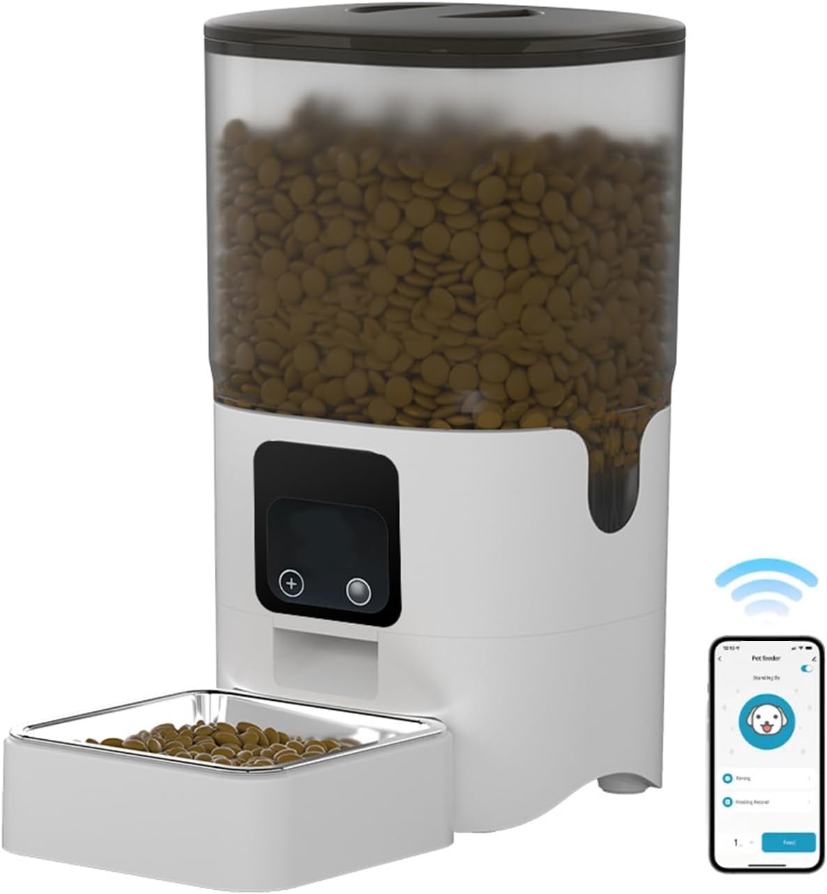 Automatic Pet Feeder 6L High Clear Camera Dual Power for Cats Dogs 1080P TwoWay Audio Hygienic Design for Smart Pet Owners (WiFi APP)
