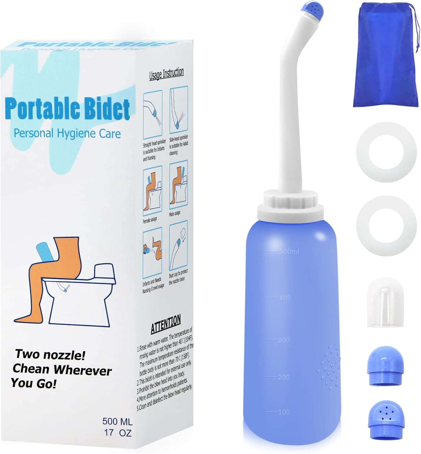 RUFCRIL Peri Bottle, Portable Travel Bidet with Carry Bag, TPE Material