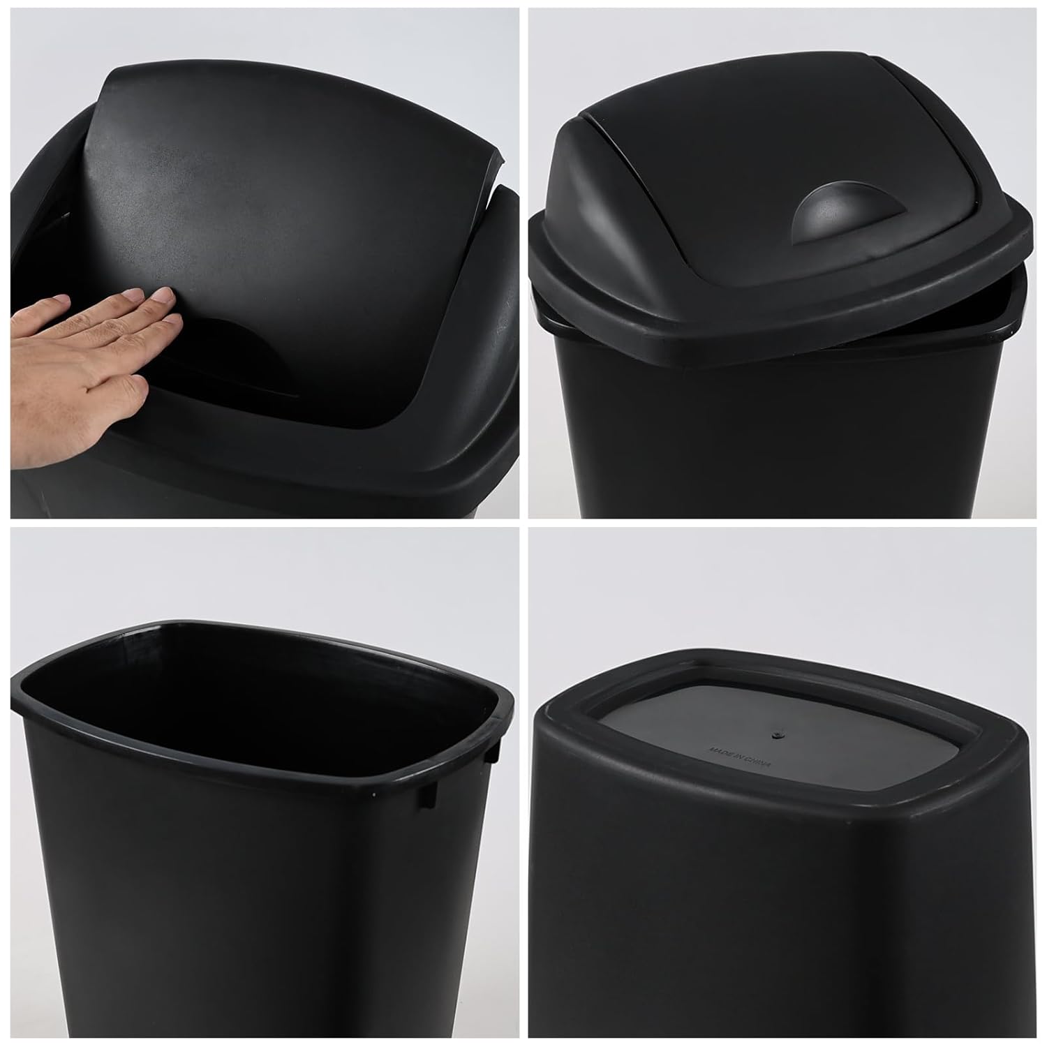 6 Gallon Plastic Kitchen Trash Can Swing Lid, 4 Pack Swing Top Waste Basket, Black