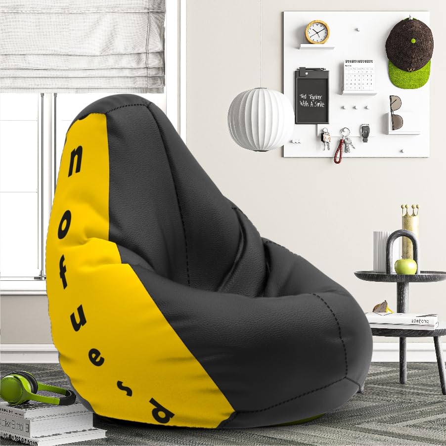 Bean Bag Chair Cover | Size: 3XL | Color: Confused - Black Yellow | Without Beans | Premium Leatherette Cover (CMF 2043)-image-16