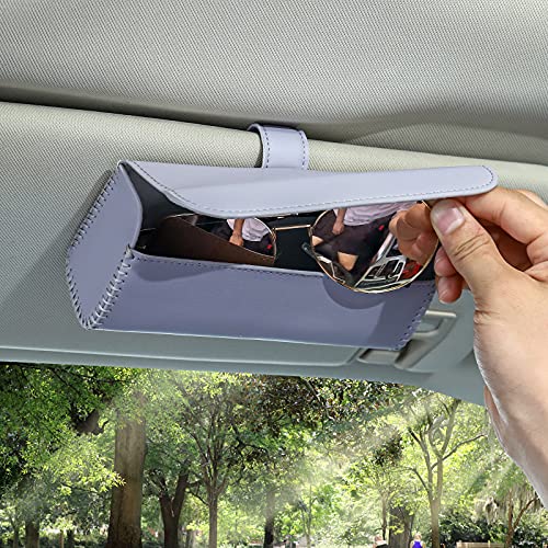 Accmor Car Sun Visor Sunglasses Holder, Auto Eyeglasses Organizer Clip Leather Visor Accessories Glasses Storage Case, Universal Automotive Sunglasses Protective Box (Grey)