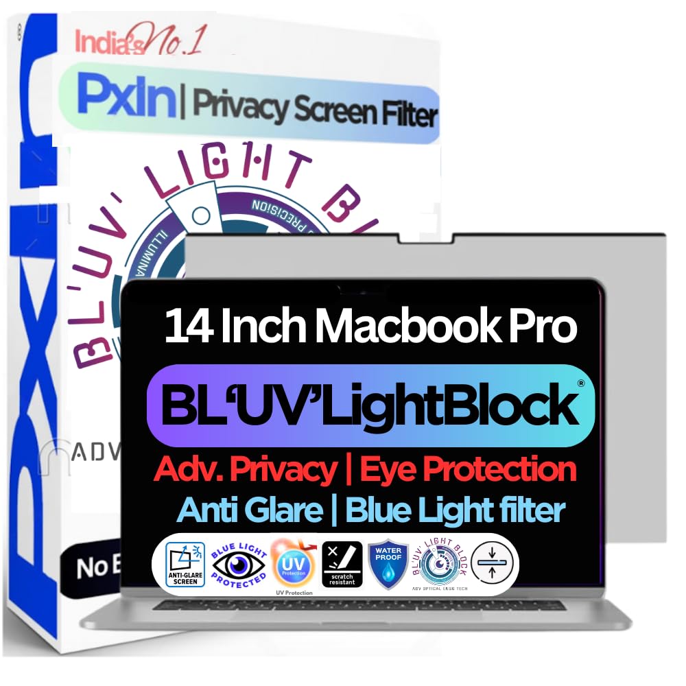 PxIn 14 Inch MacBook Pro Privacy Screen Filter - | Magnetic | Pro Version | No Eye Strain | Anti Blue Light + Anti Glare | No Dry Eyes |Privacy Screen Protector (B09WK3B2F2) Amazon Price History, Amazon Price Tracker
