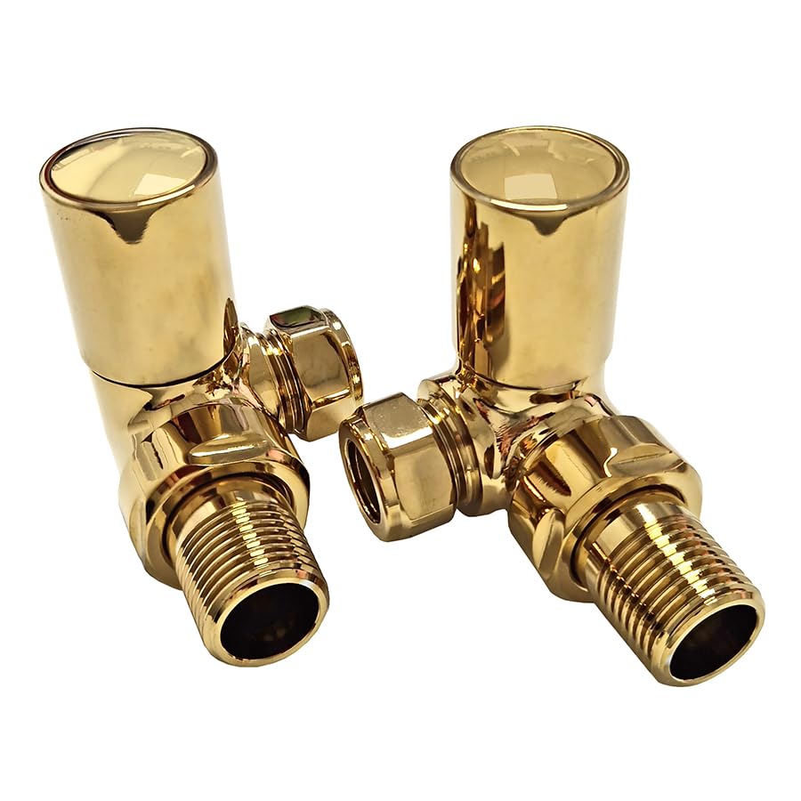 Radiator Valves for Central Heating (Pair) | Sizes and Colors for Designer Bathroom (Gold Corner)