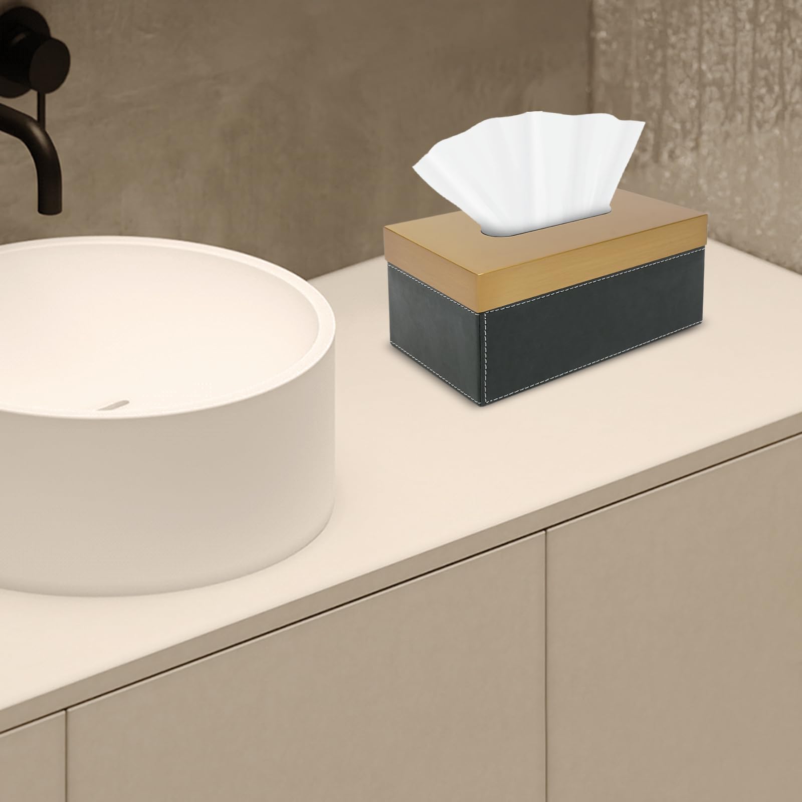 Pudełko na chusteczki z metalu i PU ciemnozielone złoto 22 x 13 cm do domu