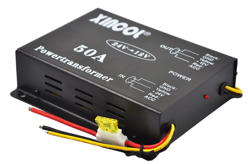 XINCOL® 24V a 12V Paso Abajo Transformador Convertidor Descenso Reducer Regulador 50A 600W Poder Suministro Adaptador para Auto Coche Camión Vehículo Barco Solar Sistema