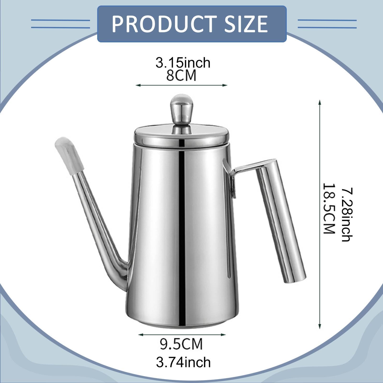 Botella de Aceite Oliva Dispensador Cocina Acero Inoxidable Contenedor con Asa Cómoda Vertido Sin Derrames con Tapa Adecuado para Restaurante Barbacoa, Mango de Acero de 700 Ml, Individual