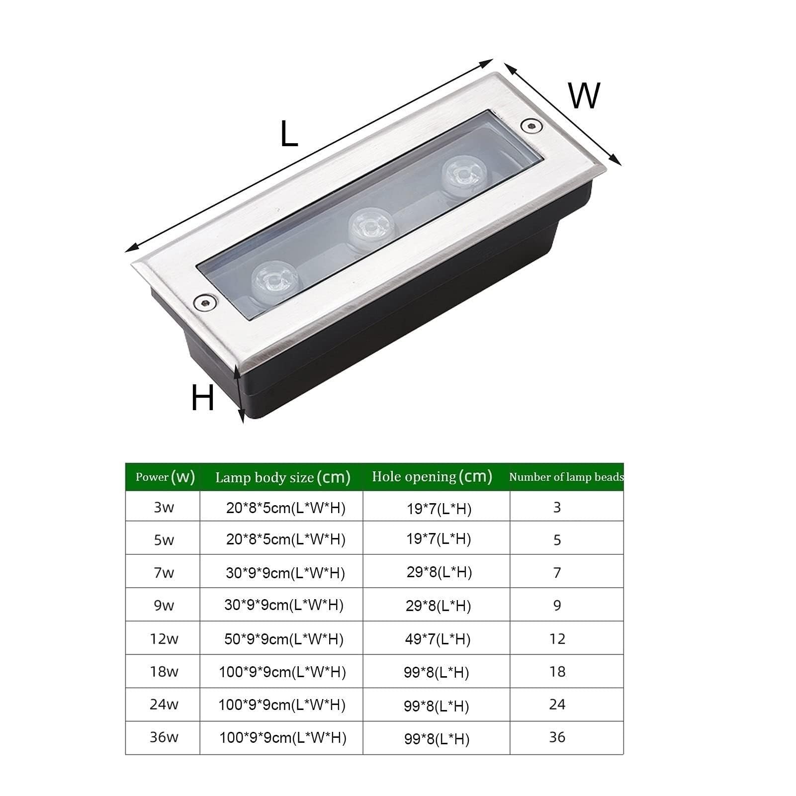 Luz De Jardín Enterrada - Foco LED Empotrable Para Exterior, Luz Subterránea Rectangular CA 85-265V, Luces De Paso Para Escalera De Entrada Pasillo Impermeable IP65(Blue,24W)