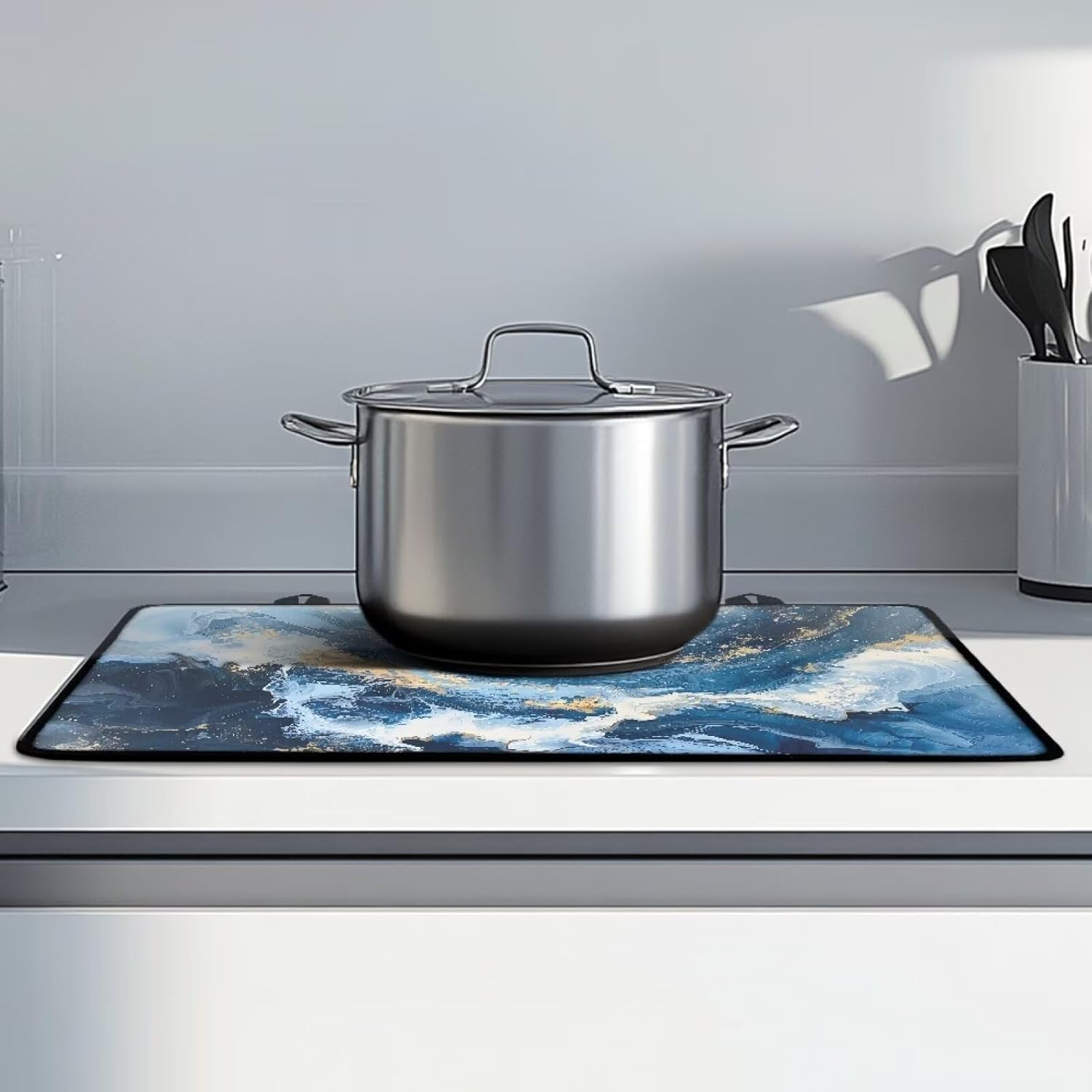 Poceacles Stove Top Cover Protector Glass Stove Guard Anti-slip Scratch Resistant Cooktop Protector Range Cover Extra Counter Space, 29'' x 21'', Gold Blue Marble