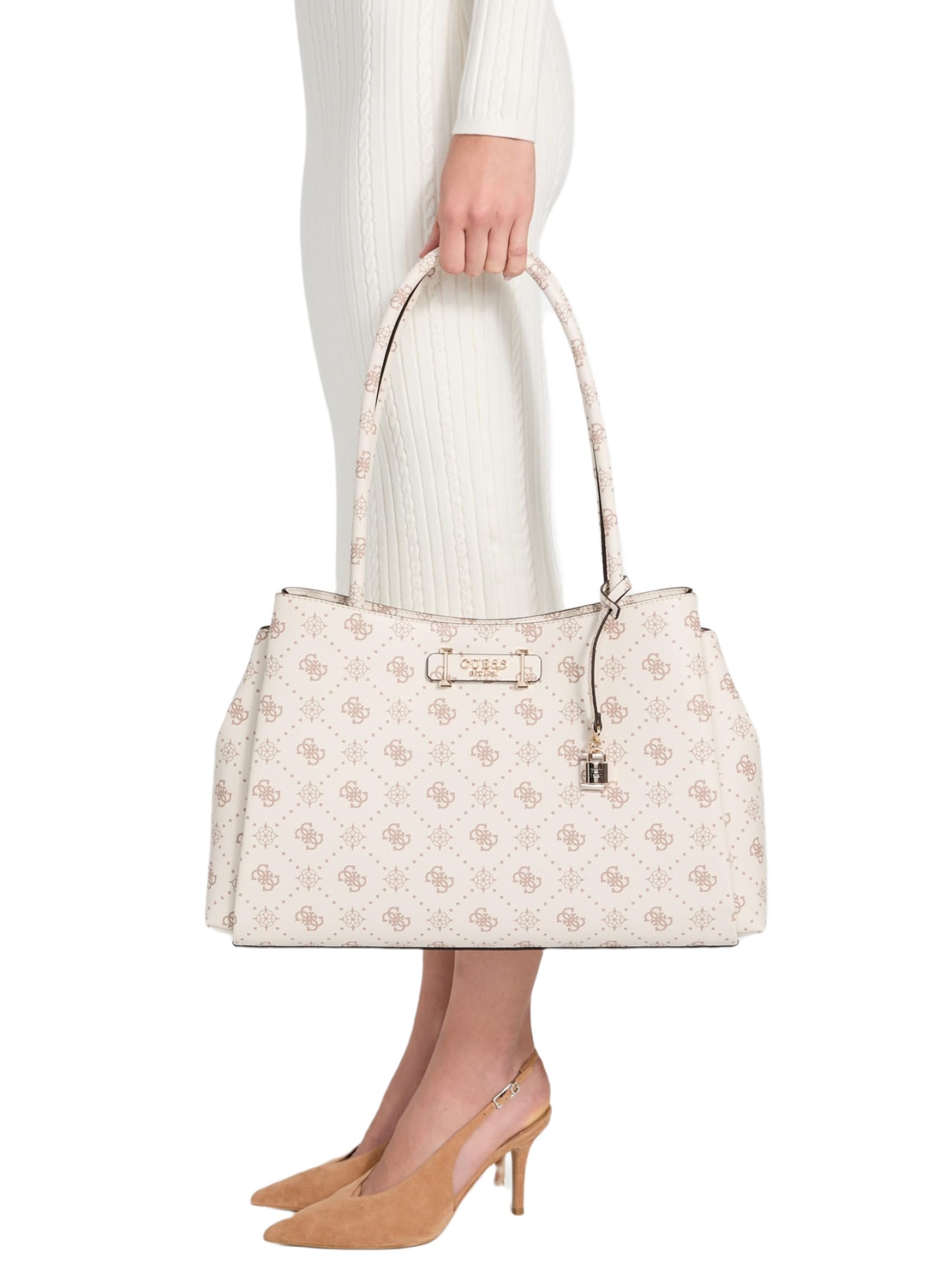 GUESS bolso de hombro Carrie Logo Girlfriend Carryall Vanilla Logo crema