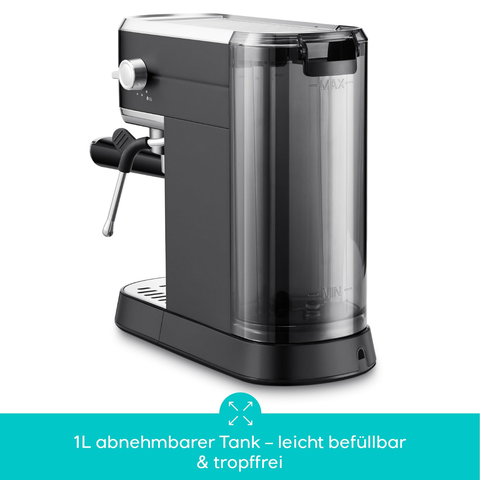 CASABREWS Espresso Siebträgermaschine 20 Bar, Edelstahl-Espressomaschine mit professionellem Milchaufschäumer, Klein Kaffeemaschine Espresso für Cappuccino, Latte & Macchiato, 1L Wassertank, Schwarz