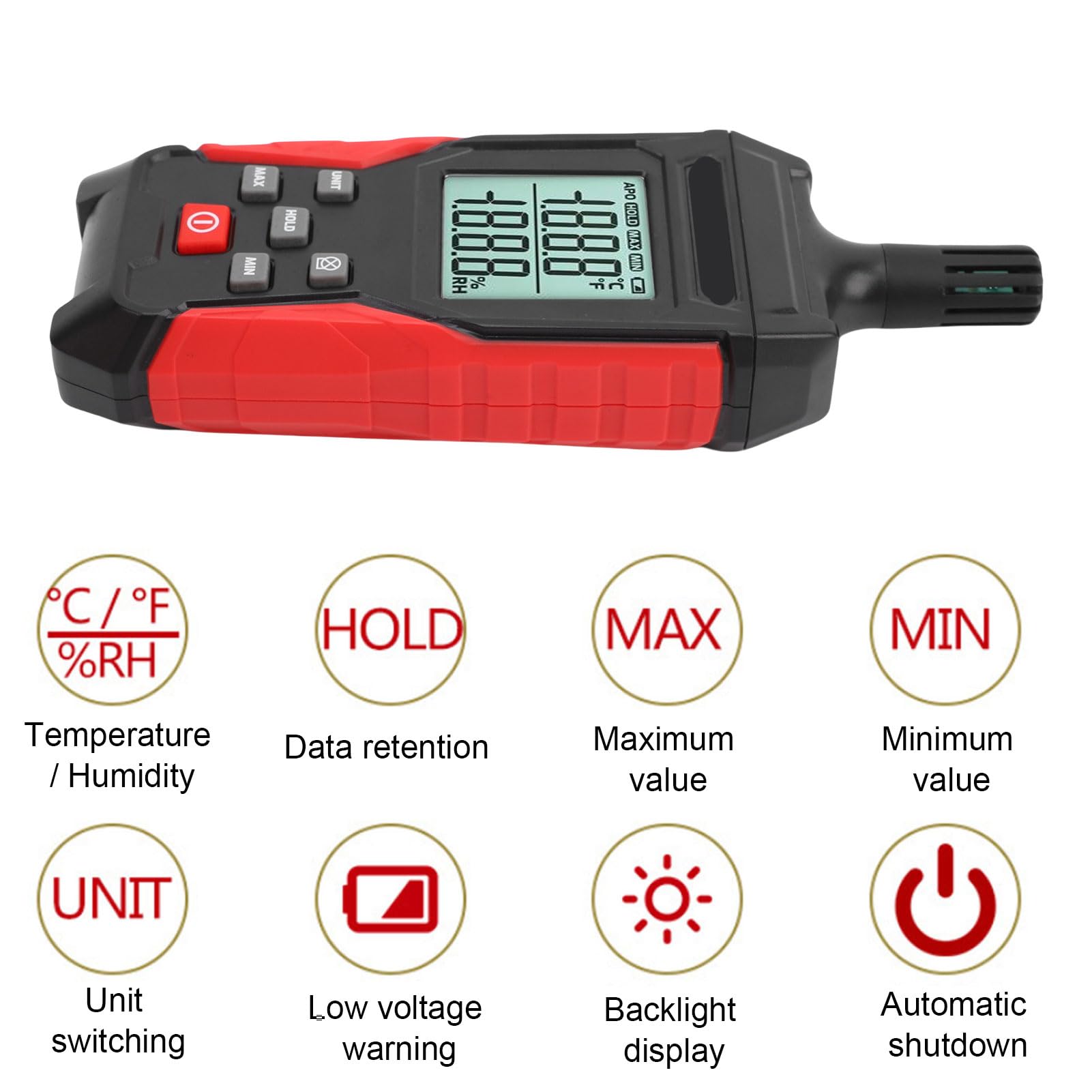 banapoy Misuratore di umidità di Temperatura, Monitoraggio Igrometro Termometro Digitale Ad Alta Precisione con Mantenimento dei Dati, Min/max, per Esterno per Interni Aria