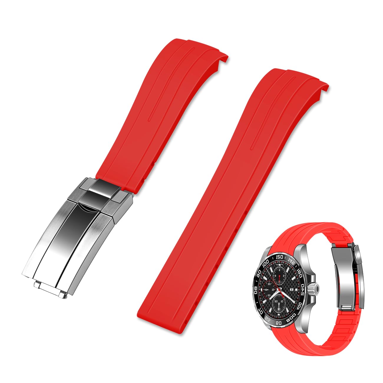 Kai Tian Bracelet de sport en silicone - 20 mm - 22 mm - Extrémités incurvées - Bracelet de montre en caoutchouc - Boucle en acier inoxydable - Pour hommes et femmes - Noir, bleu, rouge, blanc,