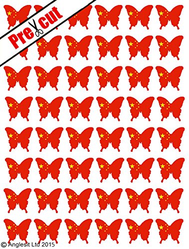 Anglesit Flags 48 X PRE-CUT CHINESE FLAG BUTTERFLY EDIBLE RICE/WAFER PAPER CAKE TOPPERS BIRTHDAY PARTY DECORATION