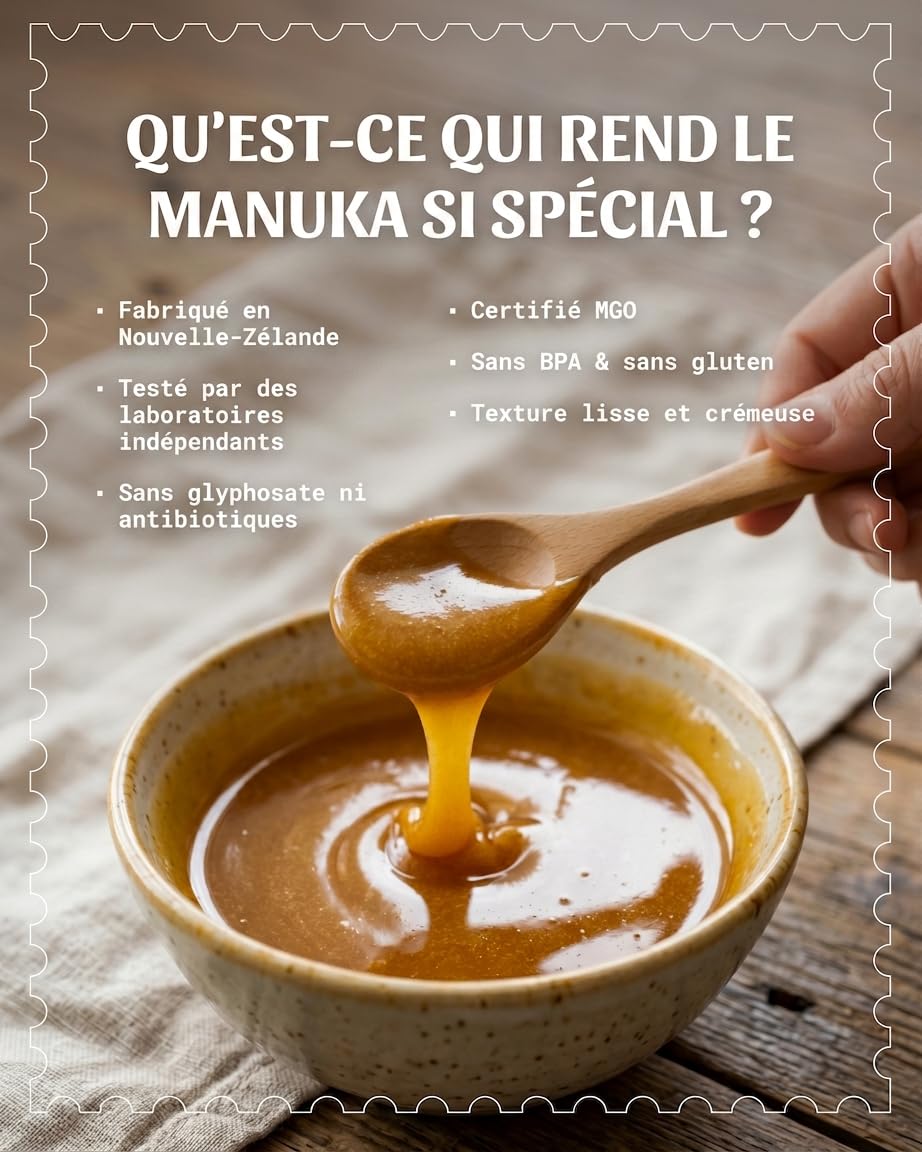 NaturalePiù Miel de Manuka 800+ MGO - 250g Brut et Bio de Nouvelle-Zélande - Miel cicatrisant monofloral - Pour Thé, Smoothies et Pâtisserie - Pur et Actif - Méthylglyoxal Certifié en Laboratoire