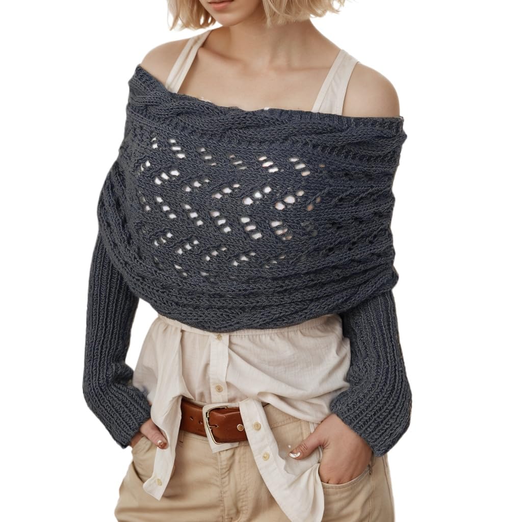 Sweater Scarf with Sleeves for Women Multi-Use Knitted Cable Wrap