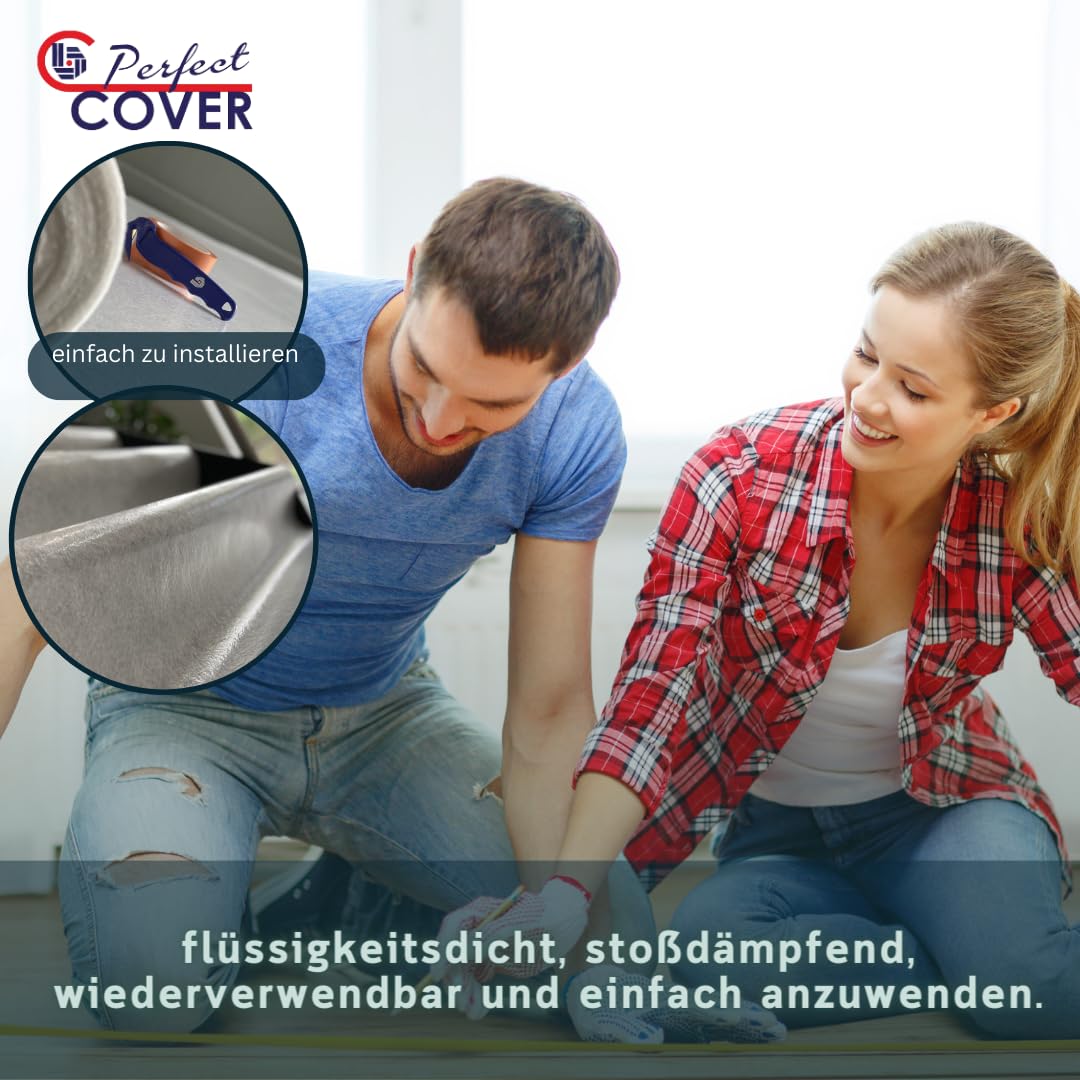 Perfect Cover Eco Malervlies Selbstklebend 25m² | 160 g/m² – Abdeckvlies für Bodenschutz bei Renovierung, Flüssigkeitsdicht, Rutschfest und Nachhaltig