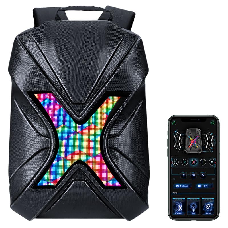 Gelrova Mochila X Led, Mochila Para Motociclista Hard Shell Com Tela Led, 18 Polegadas, 26L