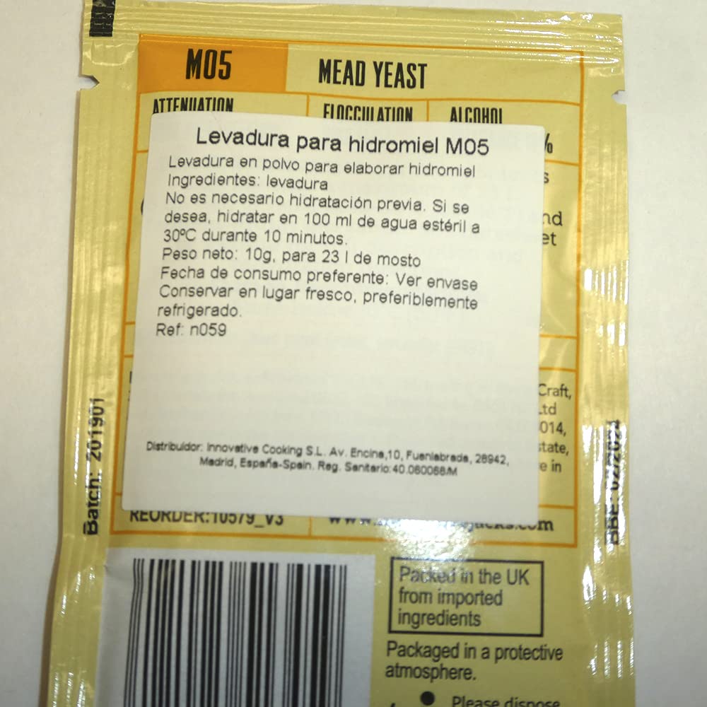 Levadura para Hidromiel M05 10 g Pack 3 Sobres para Fermentar Miel en Casa Aromas Florales Alta Atenuación hasta 23 L
