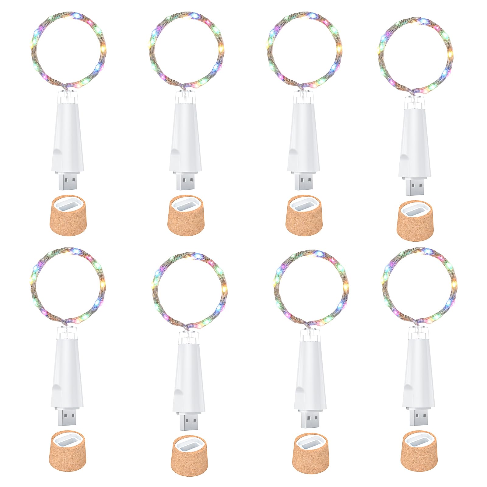 Ceepko USB Bottle Lights Rechargeable Wine Bottle Fairy Lights Cork LED String Lights 20 LEDs Copper Wire for Table Party DIY Decor(Multi-Colour, 8 Pack) — image 1