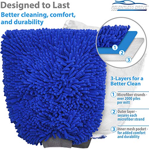 image for Relentless Drive Car Wash Mitt - Works as Car Wash Sponge - Microfiber