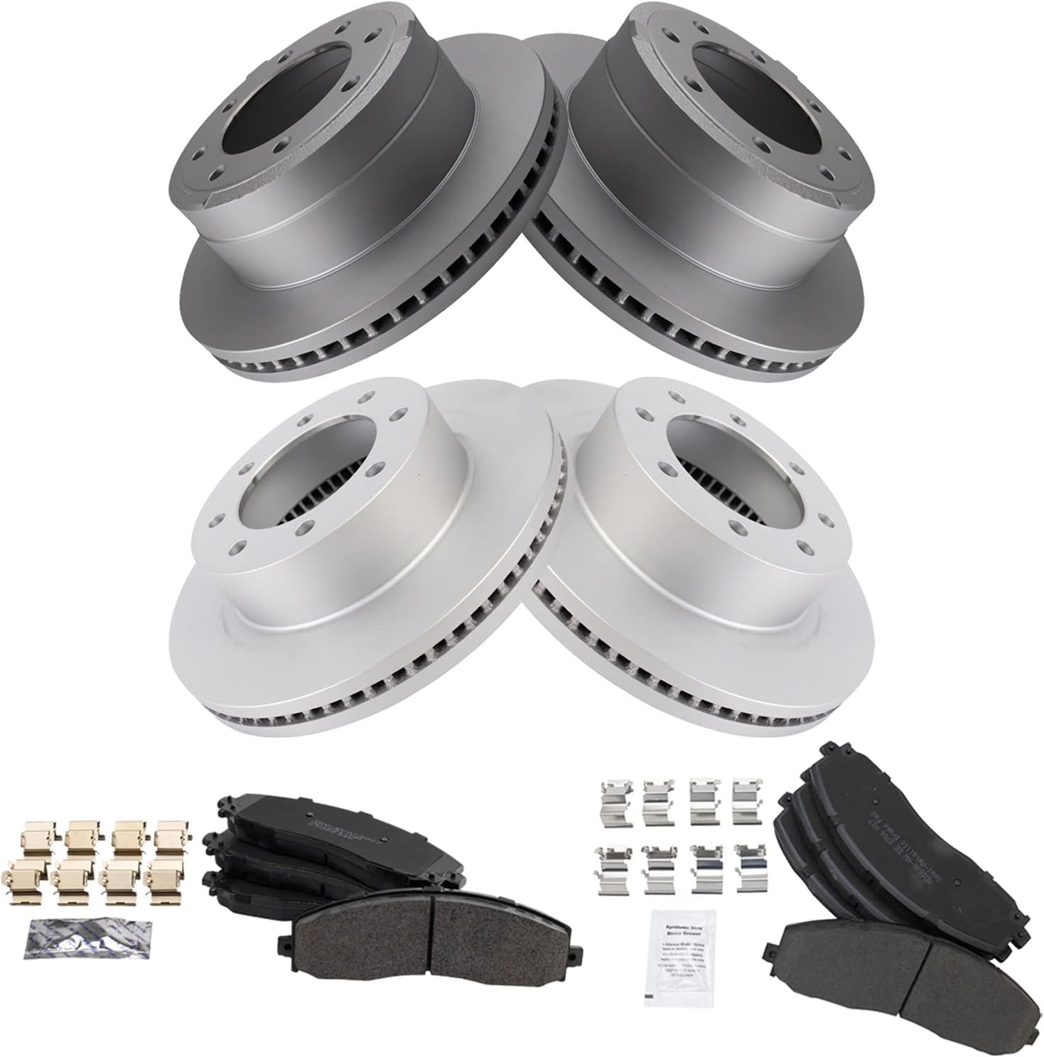 TRQ Front and Rear Brake Pad & Rotor Kit Brake Pads Brake Rotor Semi-Metallic Premium G-Coated Compatible with 2013-2021 Ford F-250 Super Duty F-350 Super Duty