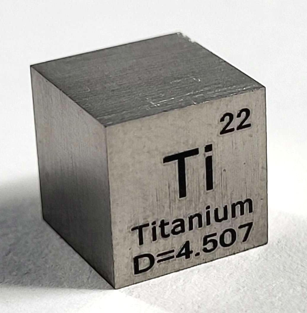 0.39" 10mm Titanium Metal Cube Ti up to 99.9% Pure Periodic Table Element Engraved Density Collection Science Education Display Block Cube + Acrylic Case Box - 1PC