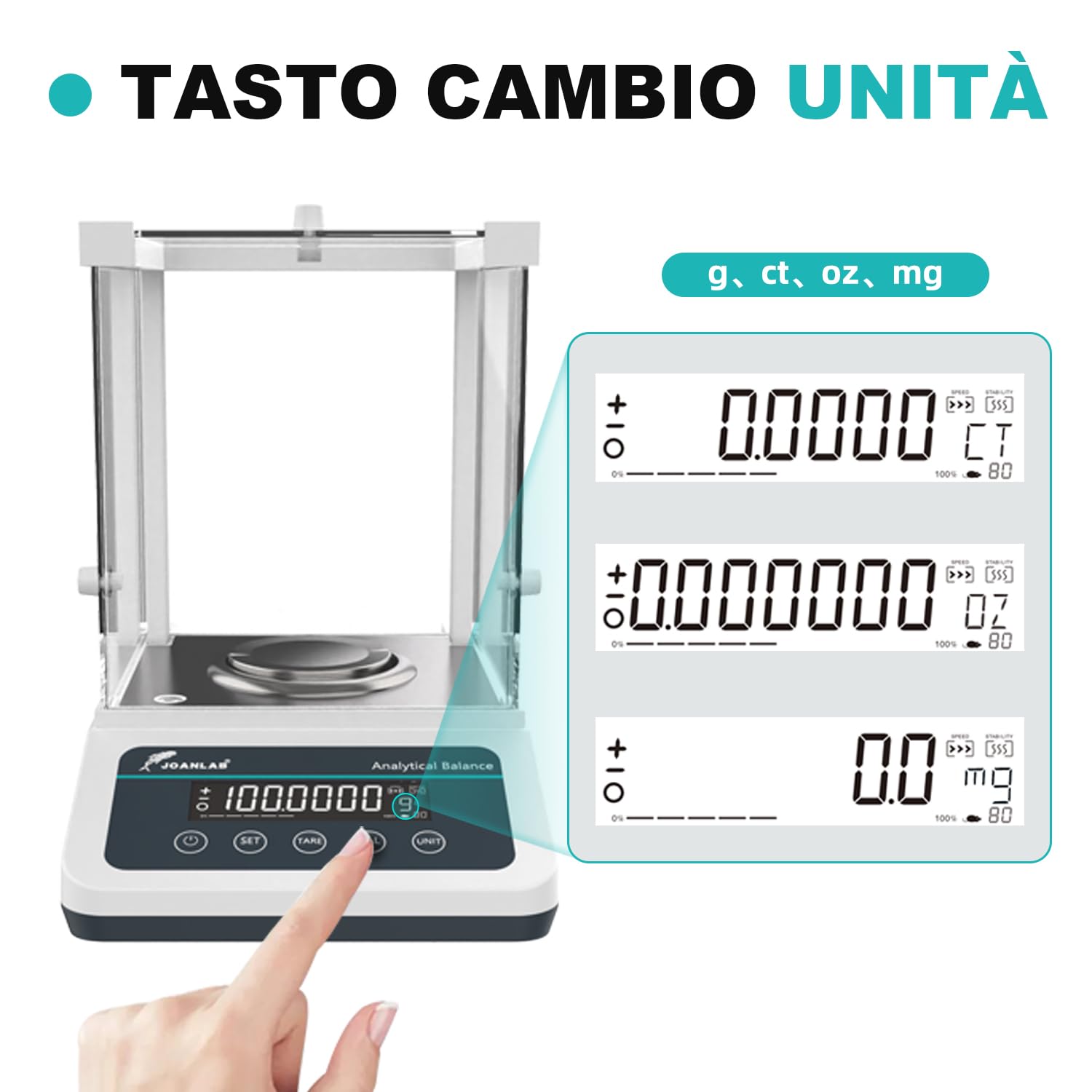 JOANLAB Bilancia Analitica 120g x 0.1mg, Bilancia da Laboratorio Professionale con Calibrazione Esterna, Precisione 0.0001g per Laboratorio, Gioielli(FA1204)